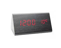 Настольные часы от сети и от батарей в виде деревянного бруска с красной подсветкой/датчик температуры/дата.