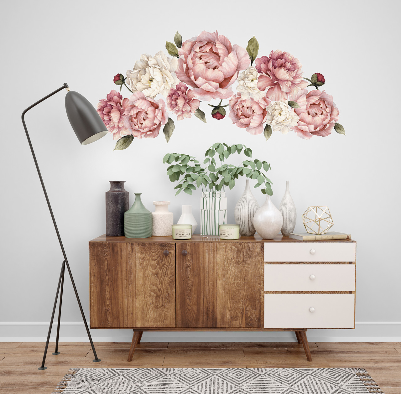 Набір вінілових міні наклейок Акварельні біло-персикові півонії від 10 до 20 см наклейки квіти матова