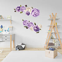 Набор интерьерных мини наклеек Акварельные бело-фиолетовые пионы от 10 до 20 см наклейки цветы глянцевая
