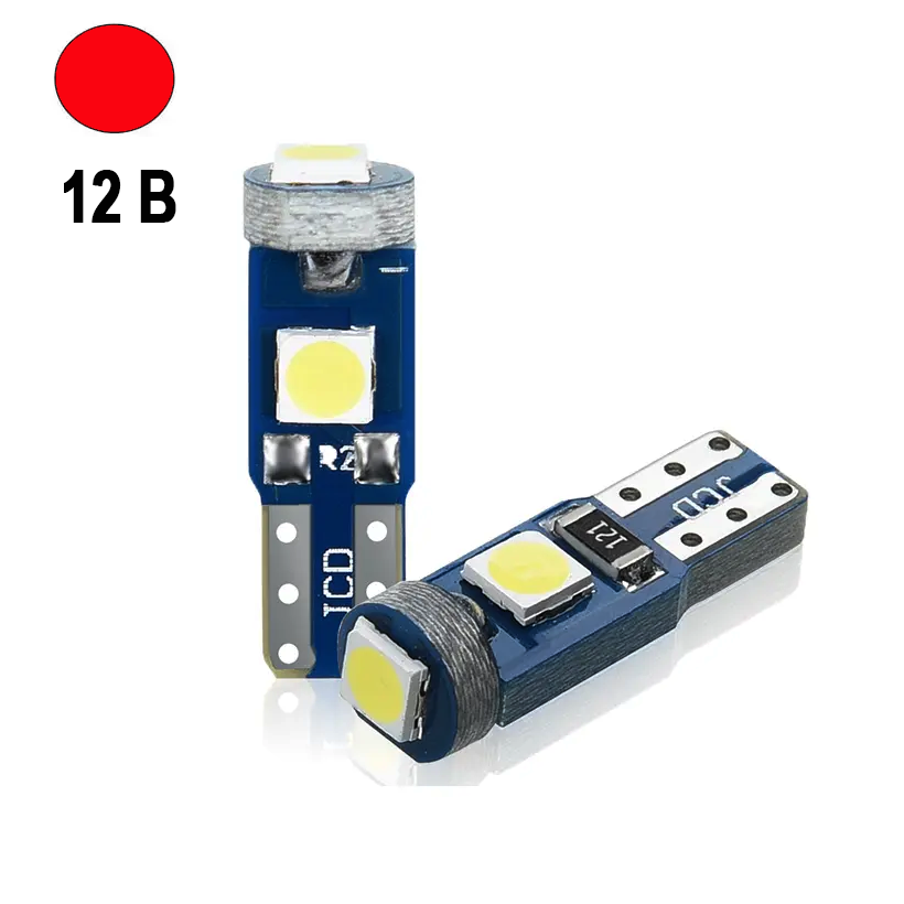 Автолампа світлодіодна T5 W2x4.6d, 3030 х 3 smd, червона, 12 В