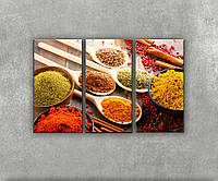 Картина спеції кольорові в ложці Картини на кухню Друк на полотні з 3 частин модульна