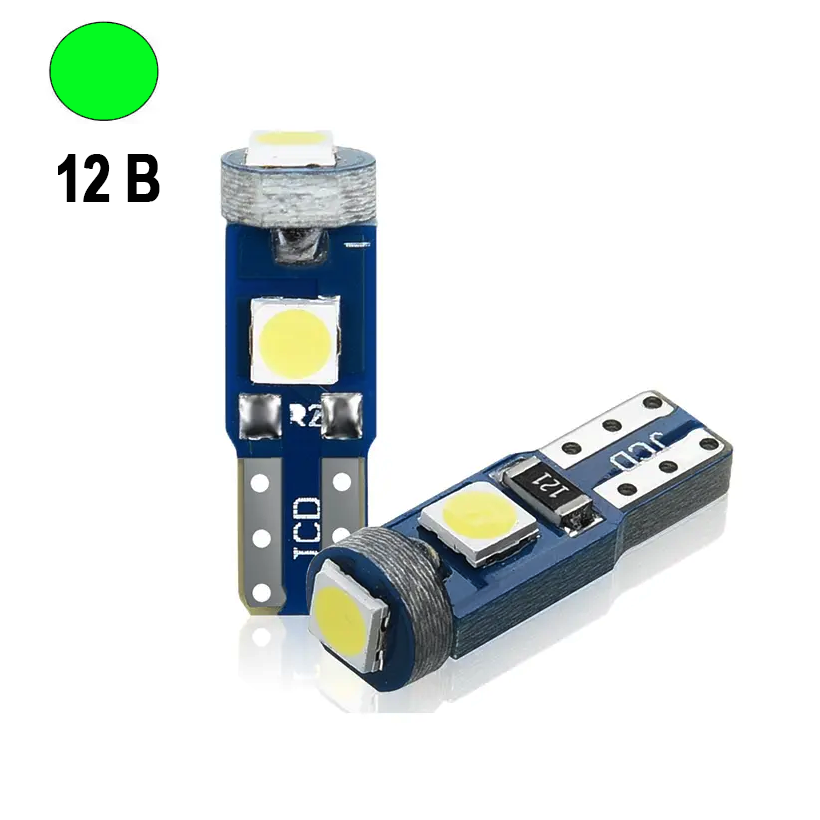 Автолампа світлодіодна T5 W2x4.6d, 3030 х 3 smd, зелена, 12 В
