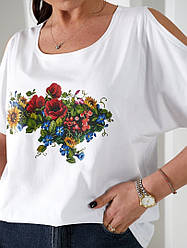 Жіноча футболка батал з принтом "Квіткова карта України" розміри універсальний 50/54
