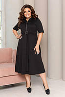 Женское нарядное платье под пояс черное 381636