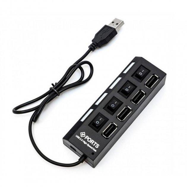 USB HUB hi-speed 4 USB 2.0 хаб з перемикачами Black