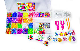 Великий Набір резинок для плетіння, Резиночки і намистинки в коробці 23 кольори