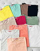 Женская летняя повседневная базовая коттоновая футболка универсального размера (42-46) Малина