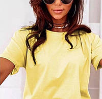 Женская летняя повседневная базовая коттоновая футболка универсального размера (42-46) Желтый