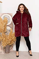 Женская удлиненная меховая курточка бордового цвета р.56 375603