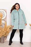 Женская удлиненная меховая курточка мятного цвета р.56 375604