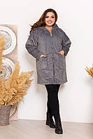Женская удлиненная меховая курточка серого цвета р.56 375602
