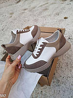 Жіночі кросівки з натуральної шкіри колір бежево-білий  р.40  виробник Україна