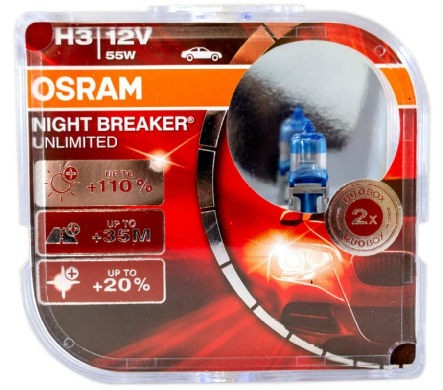 Лампи галогенні OSRAM H3 12V 55W +110% Night Breaker Unlimited Комплект 2 шт