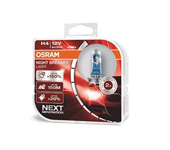 Лампи галогенові OSRAM H4 12V 60/55W +150% Night Breaker Laser комплект 2 шт