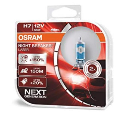 Лампи галогенові OSRAM H7 12V 55W +150% Night Breaker Laser Комплект 2 шт