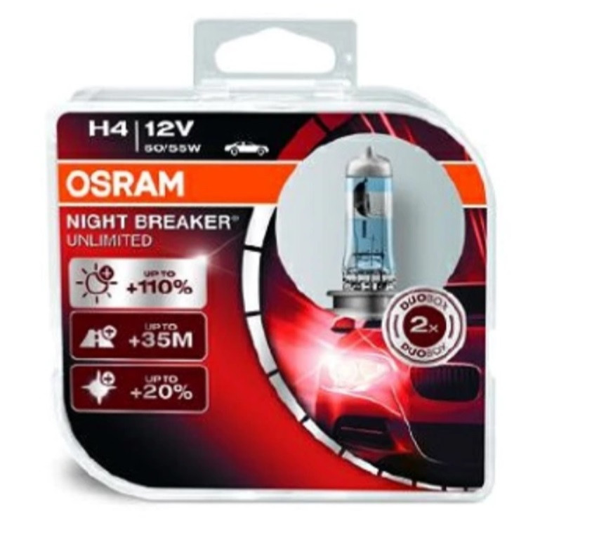 Лампи галогенні OSRAM H4 12V 60/55W +110% Night Breaker Unlimited комплект 2шт