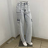 Жіночі широкі джинси труби карго голубі, фото 3