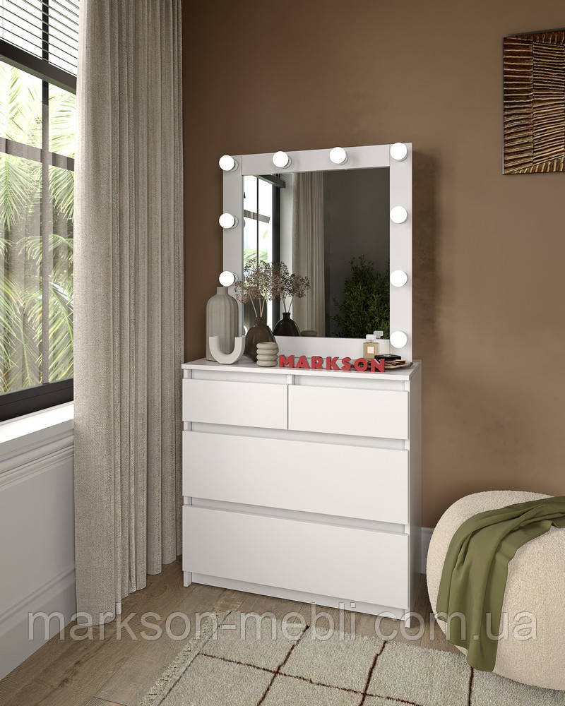 Туалетний стіл - трюмо з дзеркалом та підсвічуванням на 3 висувні ящики в білому кольорі MS632