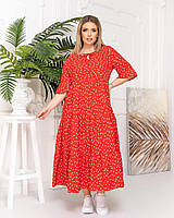 Женское длинное платье в горошек красного цвета р.50/54 359127