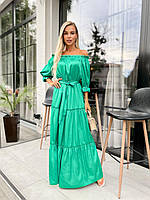 Женское длинное платье с рукавом зеленого цвета р.2XL/3XL 386977
