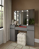 Туалетний стіл - трюмо з дзеркалом та підсвічуванням на 2 тумби та висувний ящик усірому кольорі антрацит MS633