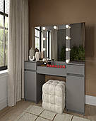 Туалетний стіл - трюмо з дзеркалом та підсвічуванням на 2 тумби та висувний ящик усірому кольорі антрацит MS633