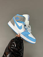 Кроссовки Nike Air Jordan 1 Retro Mid Blue Grey голубой женские найк аир джордан демисезонные повседневные