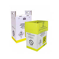 Картонный контейнер 20 л с ручками и желтым пакетом для утилизации медицинских отходов