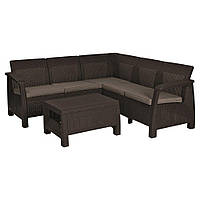 Набір пластикових садових меблів (кутовий диван + стійкик) Keter Corfu Relax Set 227815 (233613) коричневий