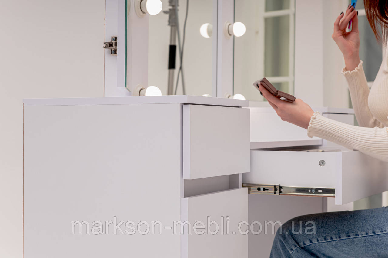 Туалетный стол - трюмо с зеркалом и подсветкой на 2 тумбы и выдвижной ящик в сером цвете антрацит MS633 - фото 2 - id-p1800276031