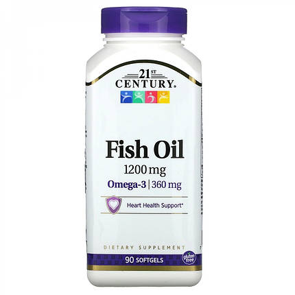 Fish Oil Maximum Strength 1200 mg 21st Century 90 Softgels, фото 1
