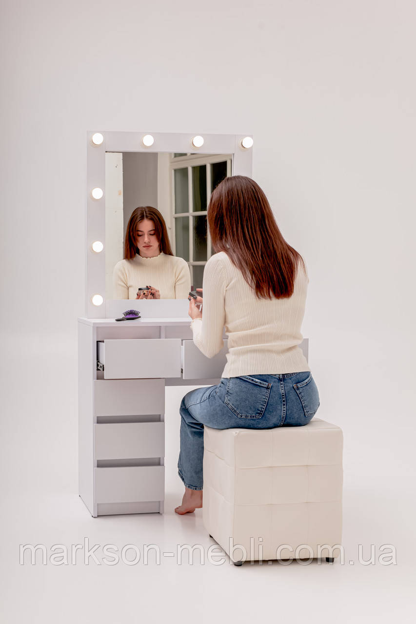 Туалетный столик с зеркалом, подсветкой и тумбой в белом цвете MS615 - фото 2 - id-p1688340079