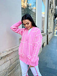 Жіночий в'язаний кардиган на ґудзиках із молодіжним принтом (р. 42-46) 409520