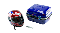 Багажник мото (кофра) DELTA железная синяя с шлемом
