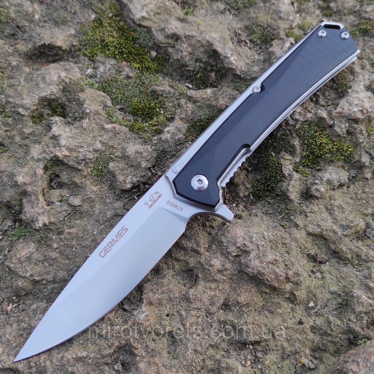 Ніж складний Viking Nordway GERMES, D2, підшипник, сатин, чорний G10 +paracord, фото 1