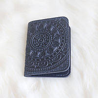 Обкладинка чохол для id карточки паспорта прав Мандала зі шкіри синя