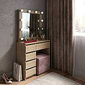 Туалетний столик із дзеркалом, підсвіткою і тумбою в кольорі дуб сонома MS615