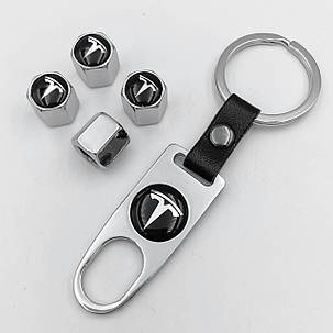 Захисні ковпачки на ніпеля TESLA (Тесла) c брелоком Хром, фото 1