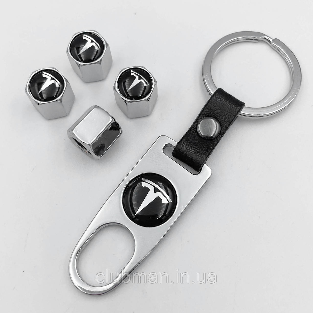 Захисні ковпачки на ніпеля TESLA (Тесла) c брелоком Хром