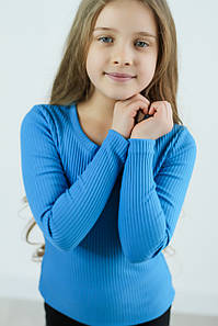 Кофта для дівчинки тканина трикотаж 'мустанг' широкий рубчик колір яскравий блакитний (116-164)