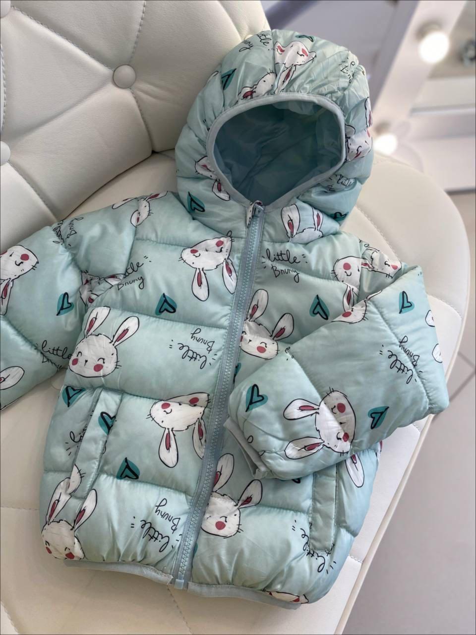 Дитяча куртка для дівчинки з кроликами М'ятна А-1006, 145, М'ятний, Для дівчаток, Весна Осінь, 98, фото 1