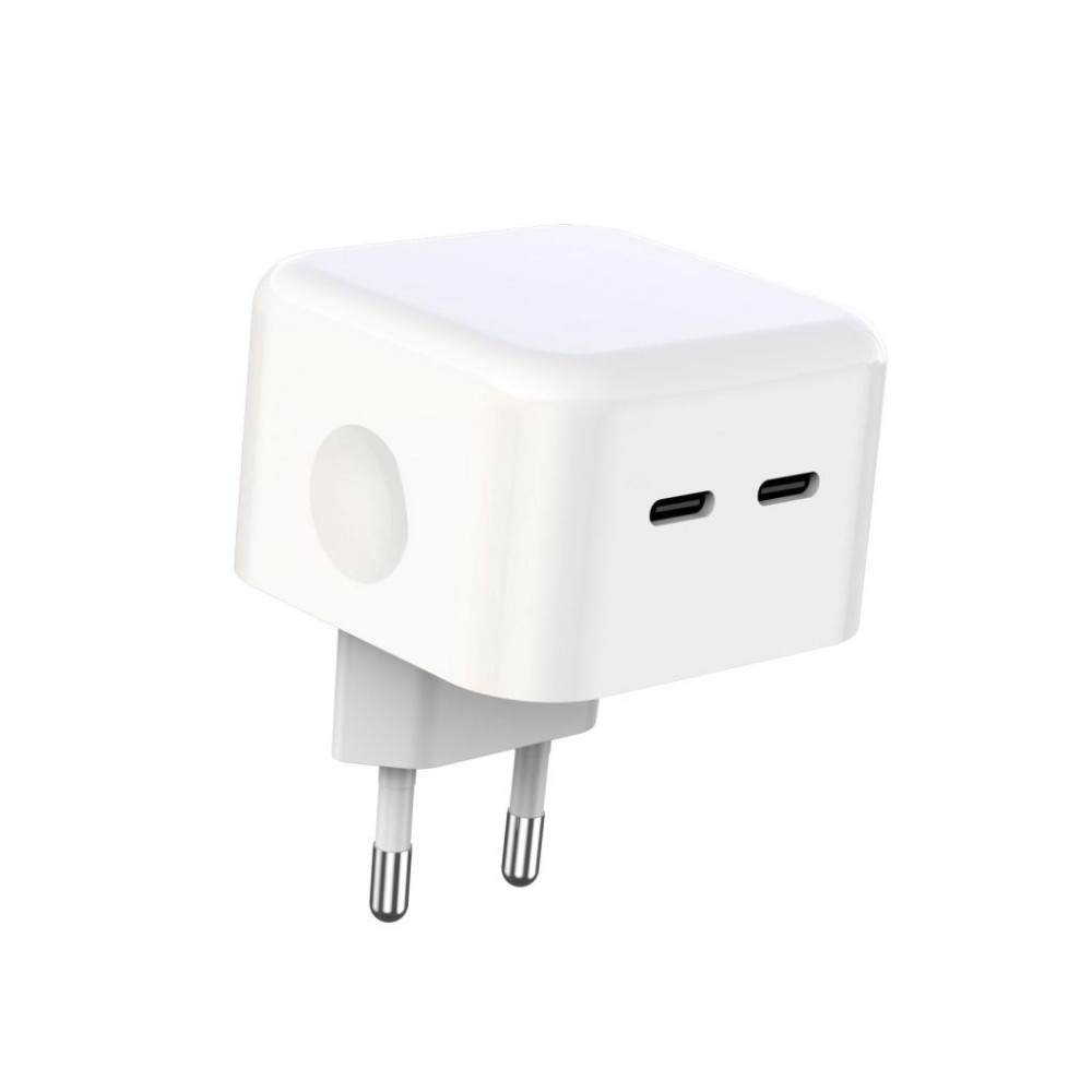 Мережевий зарядний пристрій XO L102 Quick Charge 3.0 (2Type-C/35W) + Type-C - Type-C, White, фото 1
