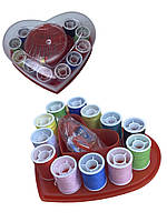 Набір швейних ниток для дому в коробці Серце для шиття та ремонту одягу комплект 18 предметів