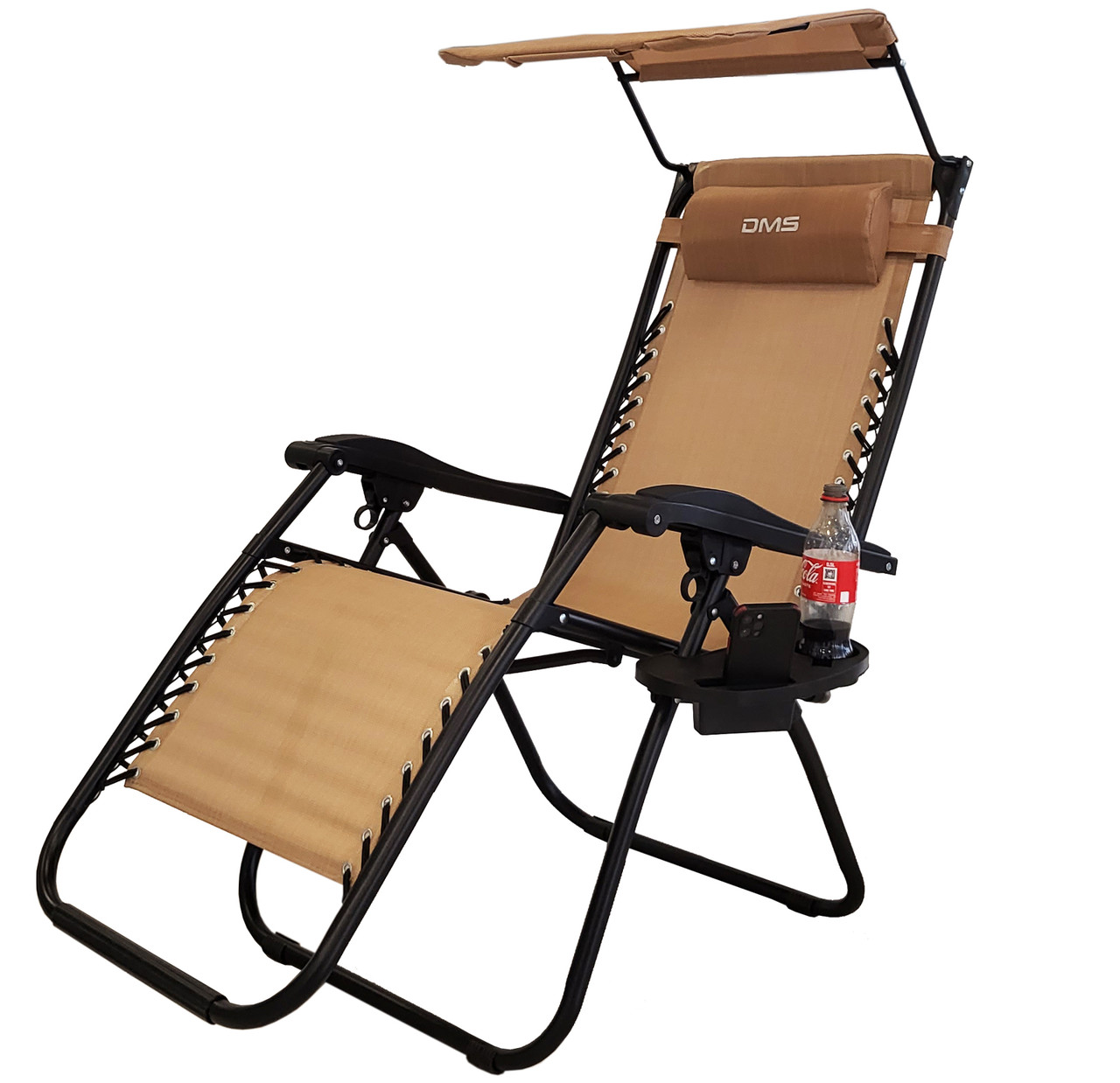 Раскладное садовое кресло лежак шезлонг с навесом на природу дачу террасу для сада DMS GLS-120B Dark beige - фото 4 - id-p1800358357