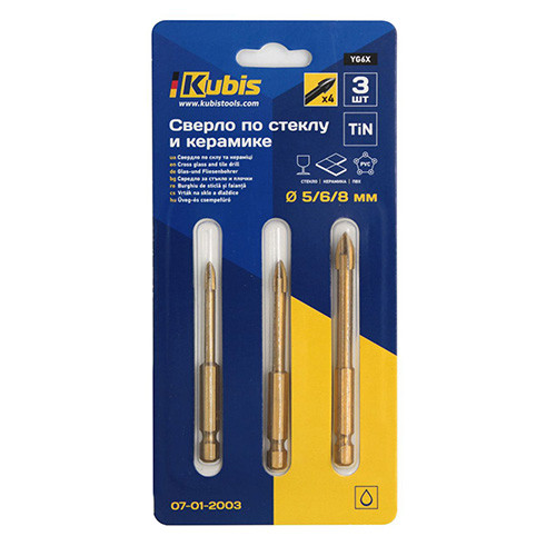 Набір свердл по склу, кераміці, мармуру 3 шт Kubis 07-01-2003