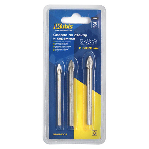 Набір свердл по склу, кераміці, мармуру 3 шт Kubis 07-01-1003, фото 1