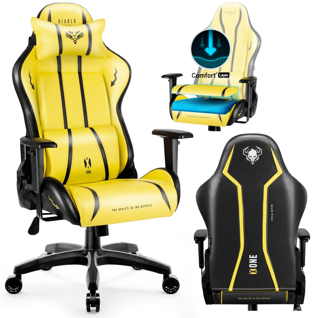 Игровое кресло Diablo Chairs X-One 2.0 Normal Size Electric Yellow (экокожа +ткань) - фото 1 - id-p1800378795