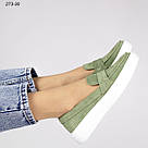 Жіночі замшеві мокасини оливкового кольору, фото 3