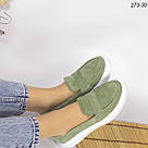 Жіночі замшеві мокасини оливкового кольору, фото 2