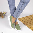 Жіночі замшеві мокасини оливкового кольору, фото 5